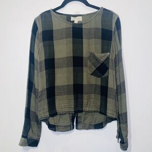Cloth & Stone Anthropologie Women’s Size Small Top Buffalo Plaid Back Lace Up